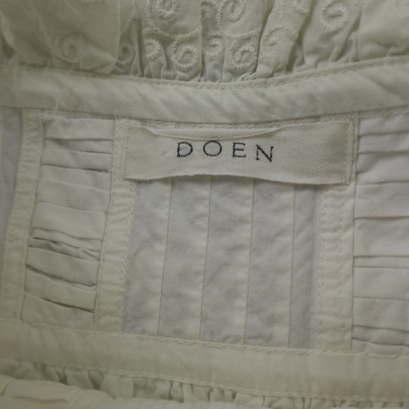 Doen Dress Mini Puff Sleeve Orchard Cotton Poplin Embroidered Scalloped - Picture 3 of 13